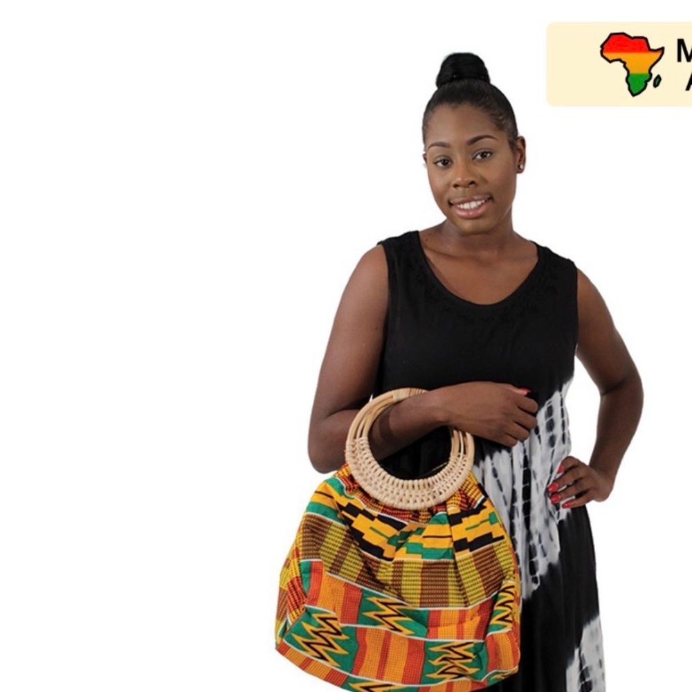 Colorful Patterned Women Bag with Woven Handles